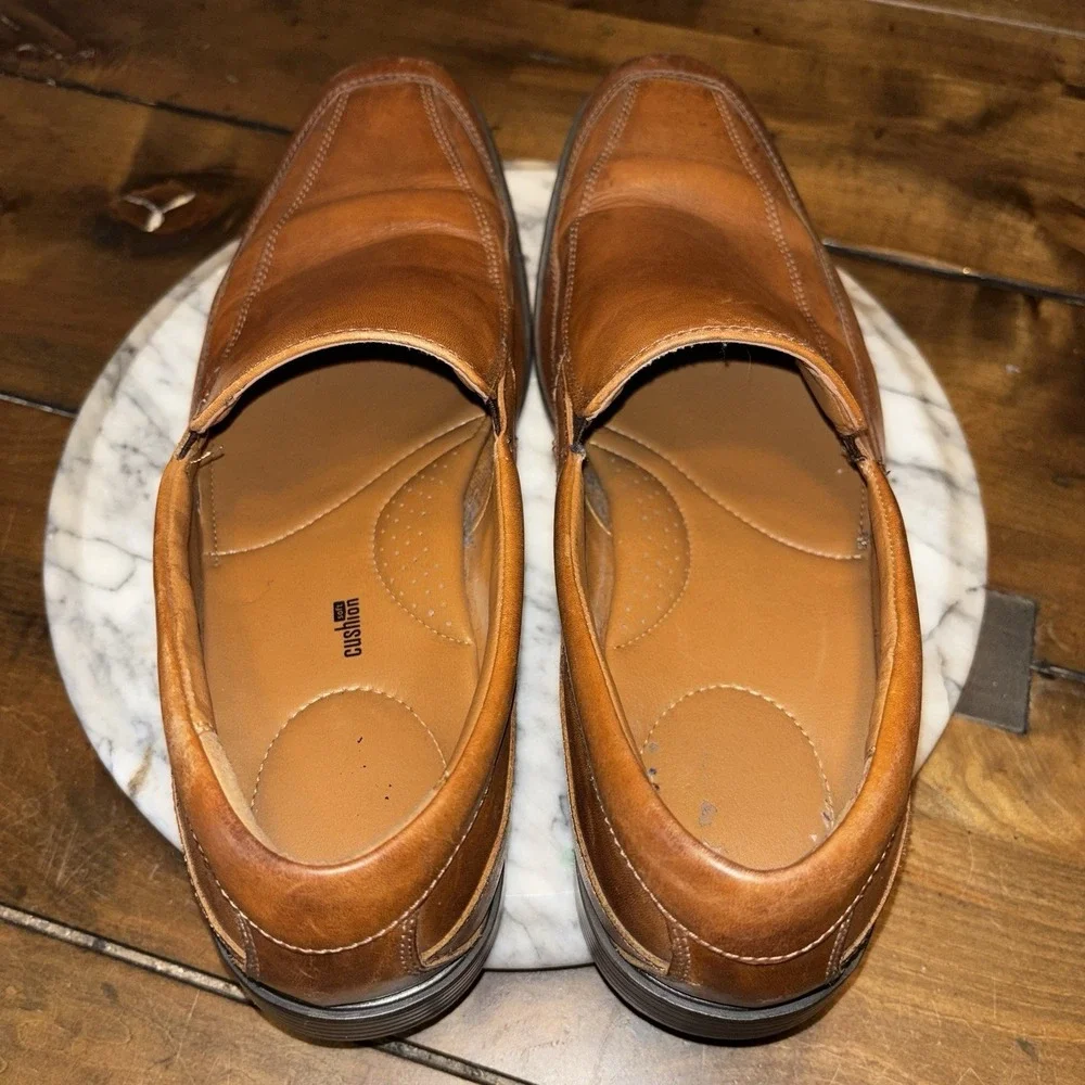 Clarks‎ Collection Shoes Men Sz 11.5 M Brown Leather Slip On Dress Soft Cushion